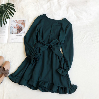 Stílusos női ruha négy színben, gombokkal és V-nyakkal