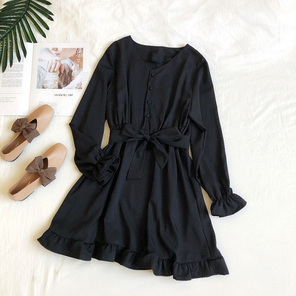 Stílusos női ruha négy színben, gombokkal és V-nyakkal