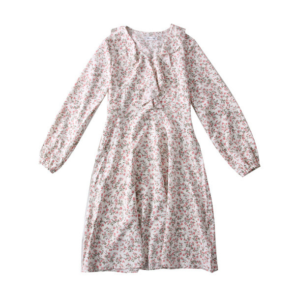 Modern női ruha spitz nyakkivágással és virágmotívumokkal - kivágott modell