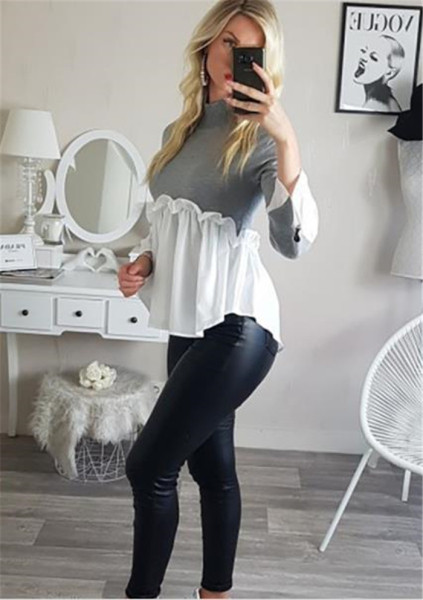 Modern női blúz magas gallérral és tüll szürke és fekete színben