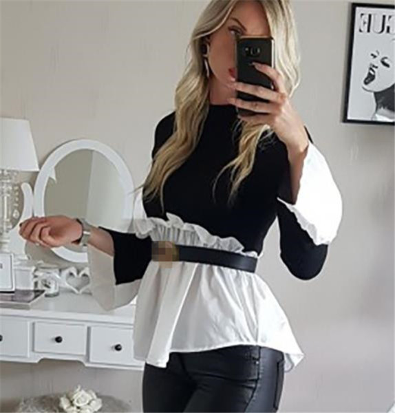 Modern női blúz magas gallérral és tüll szürke és fekete színben