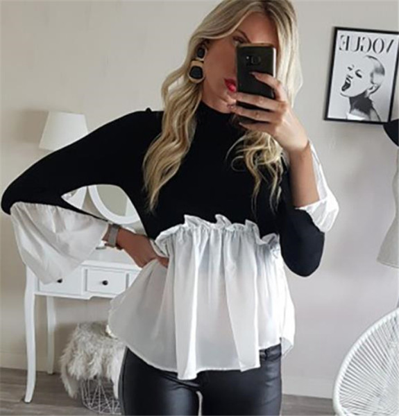 Modern női blúz magas gallérral és tüll szürke és fekete színben