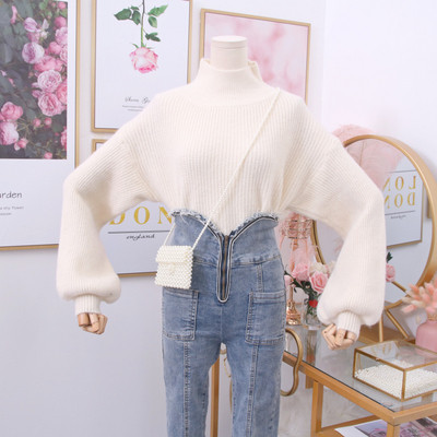 Pulover de dama potrivit pentru iarna cu guler inalt in culorile alb, albastru, negru si portocaliu