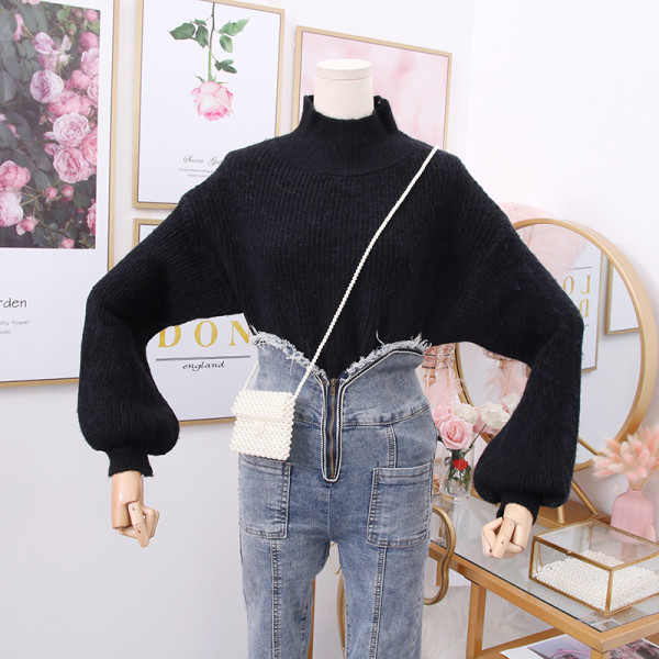 Pulover de dama potrivit pentru iarna cu guler inalt in culorile alb, albastru, negru si portocaliu