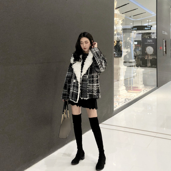 Női őszi-téli kockás kabát puha béléssel