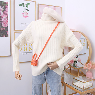 Új modell női pulóver magas gallérral narancs, bézs, kék, fehér és zöld színben