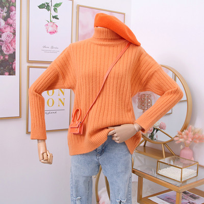 Új modell női pulóver magas gallérral narancs, bézs, kék, fehér és zöld színben