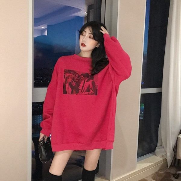 Bluză casual de damă cu aplicație model larg în roșu și negru