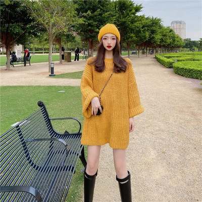 Női aktuális téli pulóver széles és hosszú modell polo gallérral több színben