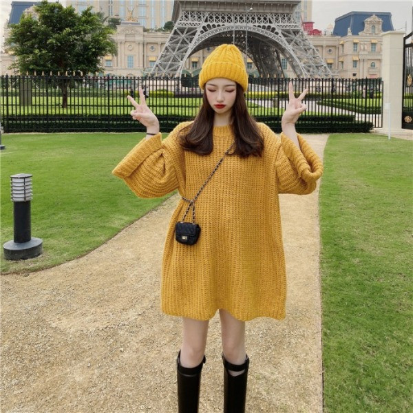 Női aktuális téli pulóver széles és hosszú modell polo gallérral több színben