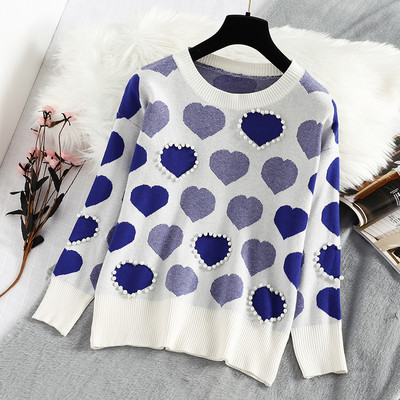 Modern női téli pulóver kerek nyakkivágással és gyöngyökkel