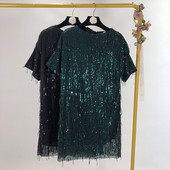 Modern ruha egyenes modell zöld és fekete flitterekkel