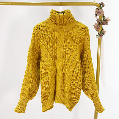 Női téli pulóver pólógallérral, fehér, fekete, barna, szürke és sárga színben