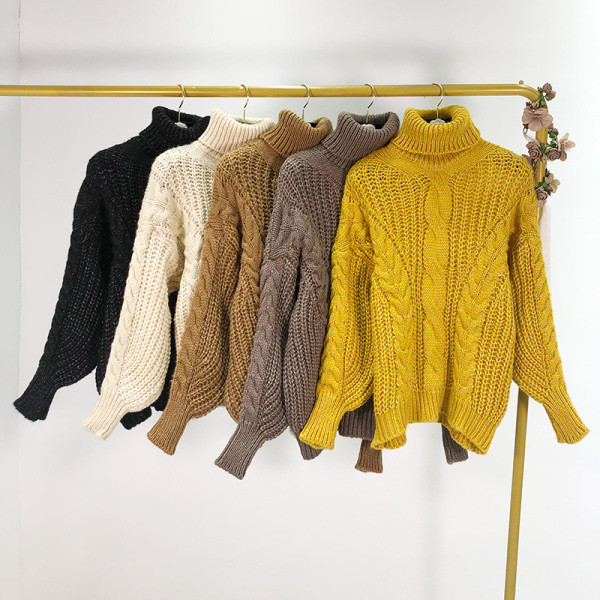 Női téli pulóver pólógallérral, fehér, fekete, barna, szürke és sárga színben