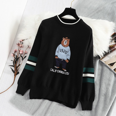 Női karácsonyi pulóver medvével, piros és fekete színben