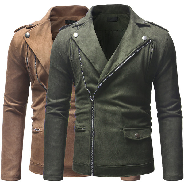 Jachetă modernă pentru bărbați din piele de căprioară ecologică cu fermoar de culoare maro și pământ