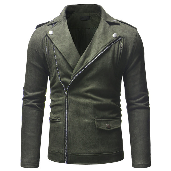 Jachetă modernă pentru bărbați din piele de căprioară ecologică cu fermoar de culoare maro și pământ