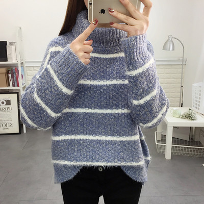 Дамски пуловер широк модел в три цвята с висока яка