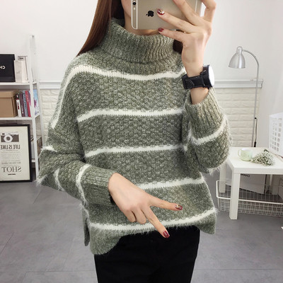 Női pulóver széles modell három színben, magas gallérral