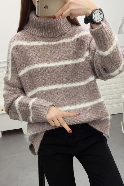 Női pulóver széles modell három színben, magas gallérral