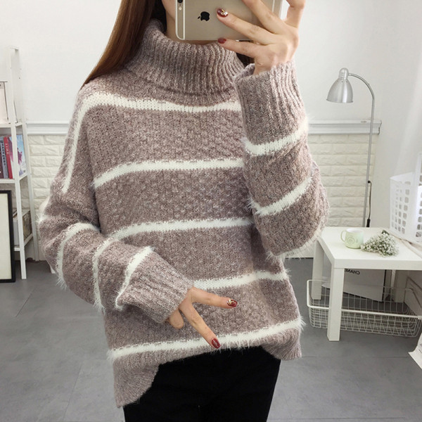 Női pulóver széles modell három színben, magas gallérral