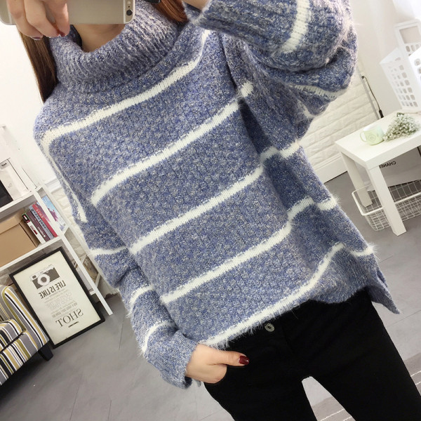 Női pulóver széles modell három színben, magas gallérral