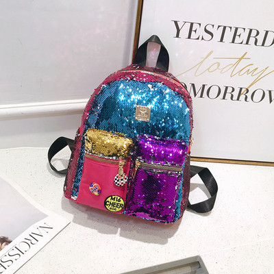 Modern női hátizsák zsebekkel és flitterekkel, hat színben