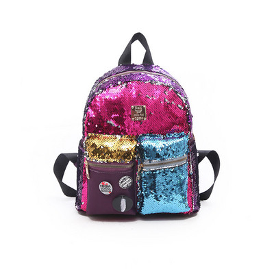 Modern női hátizsák zsebekkel és flitterekkel, hat színben