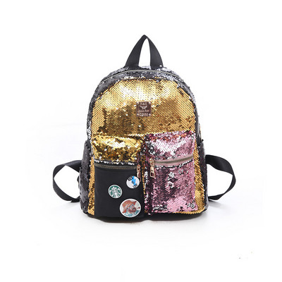 Modern női hátizsák zsebekkel és flitterekkel, hat színben