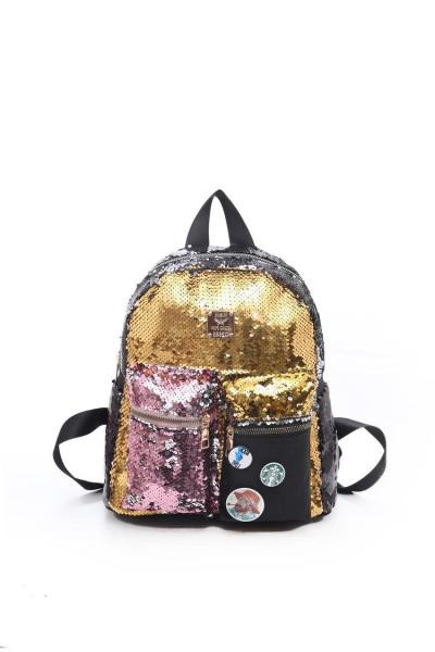 Modern női hátizsák zsebekkel és flitterekkel, hat színben