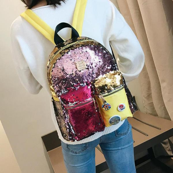 Modern női hátizsák zsebekkel és flitterekkel, hat színben