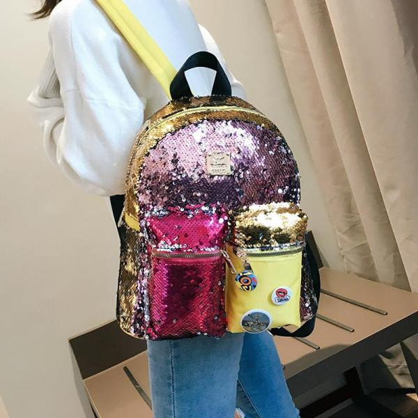 Modern női hátizsák zsebekkel és flitterekkel, hat színben