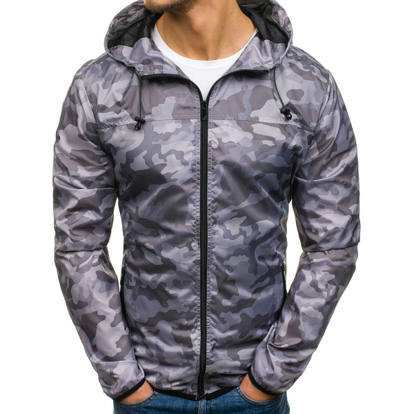 Modern férfi kabát kapucnival, terepszínű mintával, három színben