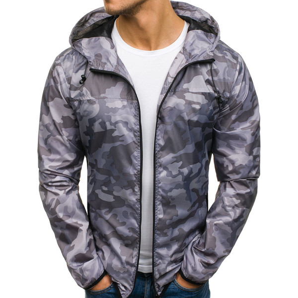 Modern férfi kabát kapucnival, terepszínű mintával, három színben