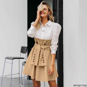 ÚJ modell női rövid ruha hosszú ujjal és bézs színű megkötővel