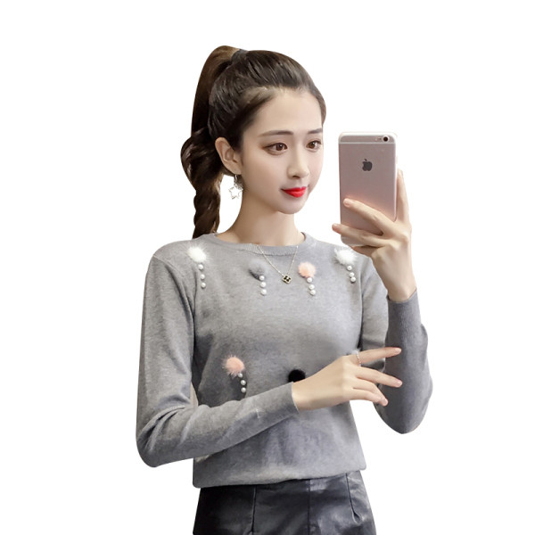 Modern női pulóver öt színben, gyöngyökkel és ovális nyakkivágással