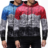 Férfi pulóver színes nyomtatással és kapucnival két színben