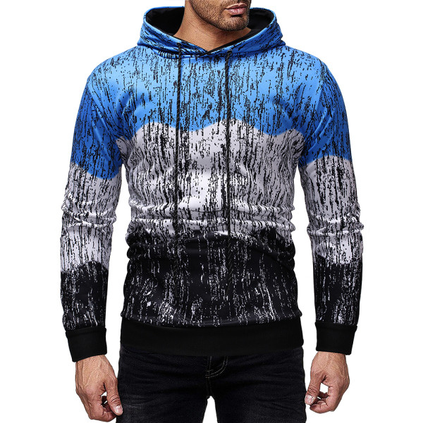 Férfi pulóver színes nyomtatással és kapucnival két színben