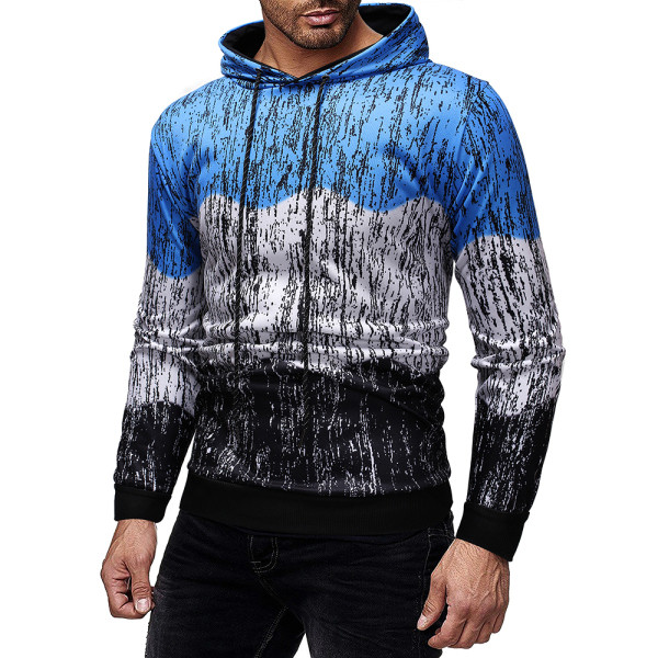 Férfi pulóver színes nyomtatással és kapucnival két színben