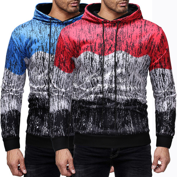 Férfi pulóver színes nyomtatással és kapucnival két színben