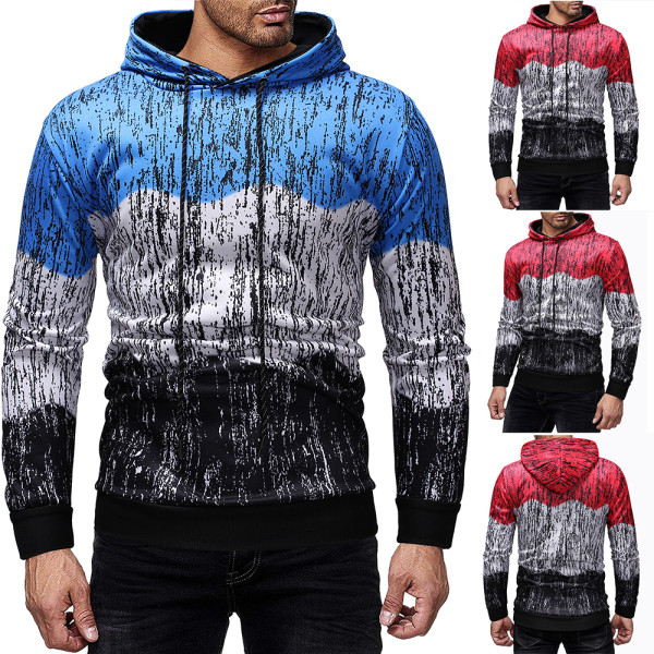 Férfi pulóver színes nyomtatással és kapucnival két színben