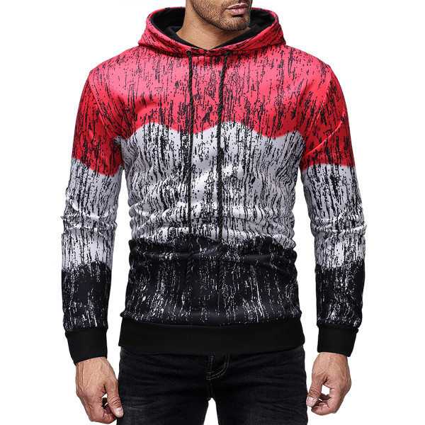 Férfi pulóver színes nyomtatással és kapucnival két színben