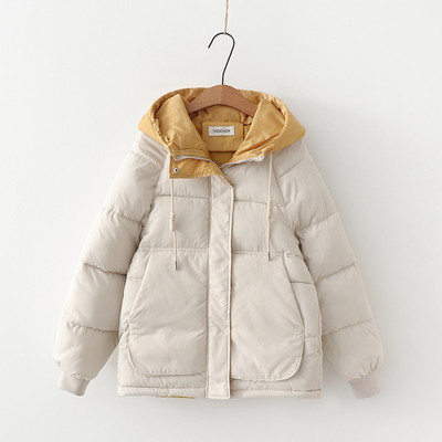 Geaca de iarna de dama cu gluga si buzunare in negru, albastru, galben si alb