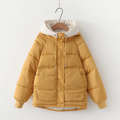 Geaca de iarna de dama cu gluga si buzunare in negru, albastru, galben si alb