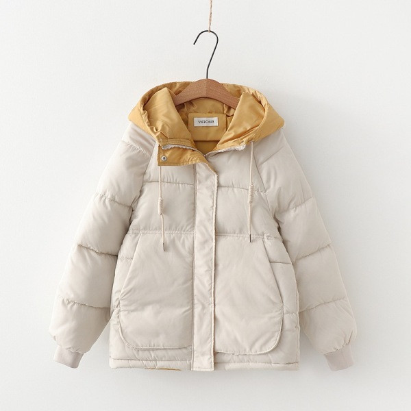 Geaca de iarna de dama cu gluga si buzunare in negru, albastru, galben si alb