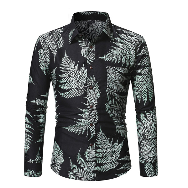 Modern férfi ing klasszikus gallérral, zöld és fekete gombokkal