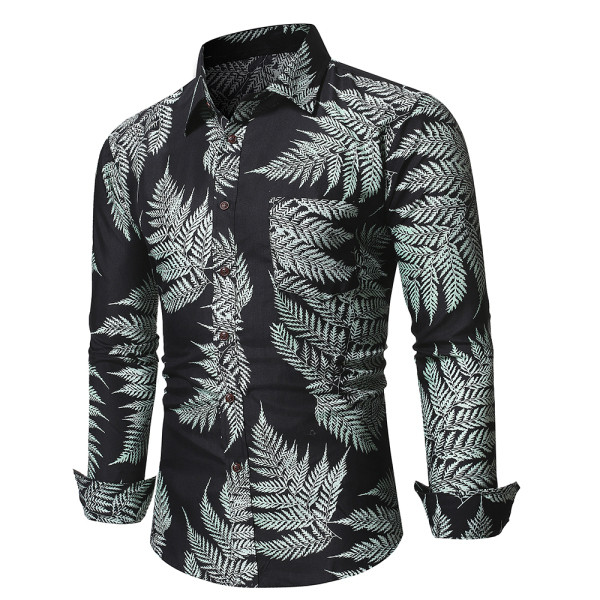 Modern férfi ing klasszikus gallérral, zöld és fekete gombokkal