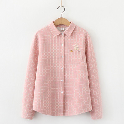 Női kockás ing klasszikus gallérral és zsebhímzéssel, rózsaszín, sárga és zöld színben