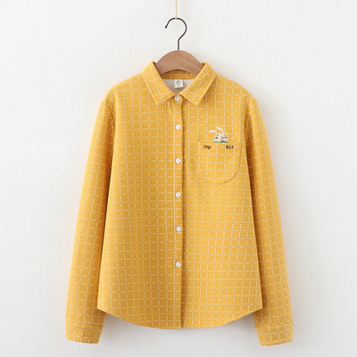 Női kockás ing klasszikus gallérral és zsebhímzéssel, rózsaszín, sárga és zöld színben