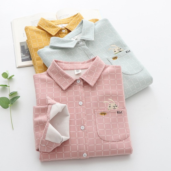 Női kockás ing klasszikus gallérral és zsebhímzéssel, rózsaszín, sárga és zöld színben